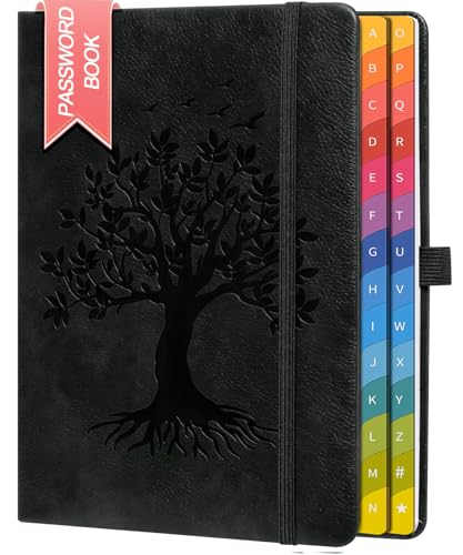 ZXHQ Passwortbuch mit bunten alphabetischen Tabs, 21,3 cm x 14,7 cm Hardcover-Passwort-Organizer für die Verwaltung von Internet-Webseiten-Adressen und Logins - Schwarz von ZXHQ