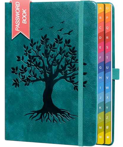 ZXHQ Passwortbuch mit bunten alphabetischen Tabs, 21,3 cm x 14,7 cm Hardcover-Passwort-Organizer für die Verwaltung von Internet-Webseiten-Adressen und Logins - Seegrün von ZXHQ