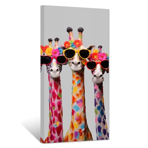 ZXHYWYM Giraffen Familien Leinwandbilder niedliche bunte Tier Poster Drucke lustige abstrakte Gemälde für Kinder Kinderzimmer Kinderzimmer Gerahmt (Bild-2, (40.00 x 80.00 cms)) von ZXHYWYM
