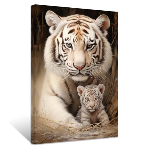 ZXHYWYM Tiger Leinwandbilder niedlicher Tigerbaby Bilddruck Waldtierporträts Gemälde Vintage Kunstwerk für Kinderzimmer Kinderzimmer Gerahmt (Bild-4, (50.00 x 75.00 cms)) von ZXHYWYM