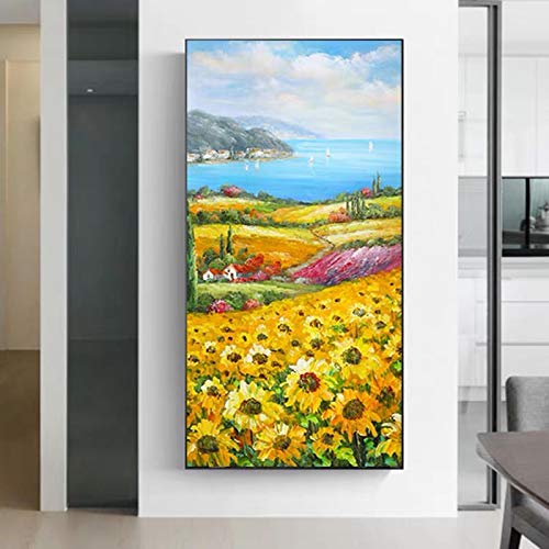 Abstrakter Sonnenblumen-Landschaftskunst-Gemälde-Auf -Leinwand -Druck. Leinwand Wandkunst Bild für Wohnzimmer Wohnkultur 30x60cm Rahmenlos von ZXMDP