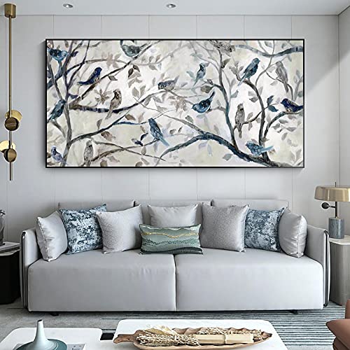 Abstrakter Vogel auf Zweigen Holz Landschaft Druck auf Leinwand. Leinwand Wandkunst Bild Wohnzimmer Home Office Decor 60x120cm Rahmenlos von ZXMDP