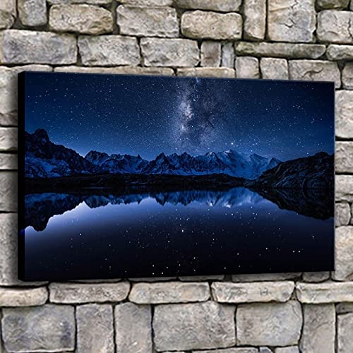 Auf Druck Leinwand.Aurora Nachtansicht Milky Mountains See Painting.Nature Leinwand Wandkunst Bild Für Wohnzimmer Wohnkultur 40x60cm Rahmenlos von ZXMDP