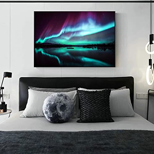 Auf Druck LeinwandNordic Aurora Lake Art. Natur Leinwand Wandkunst Bild Für Wohnzimmer Wohnkultur 50x75cm Rahmenlos von ZXMDP