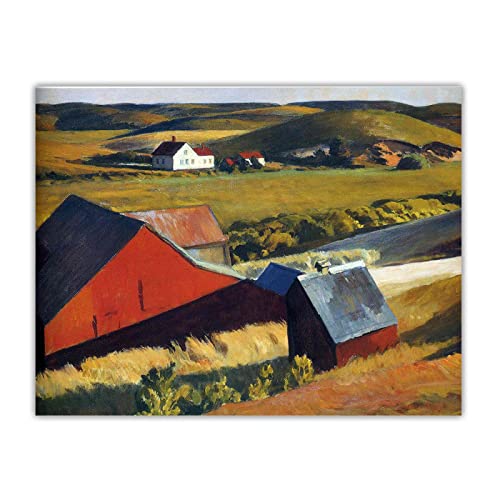 Druck Auf Leinwand "Cobbs Barns and Distant Houses1930" von Edward Hopper Leinwand Wandkunst Wohnzimmer Dekoration Bild 20x25cm Rahmenlos von ZXMDP