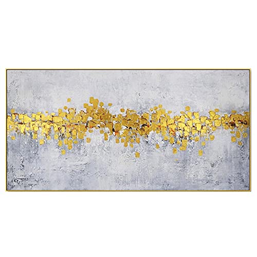 Druck auf Leinwand Abstraktes Ölgemälde. Goldene Leinwand Wandkunst Wohnzimmer Wohnkultur Bilder 70x140cm Rahmenlos von ZXMDP