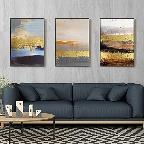 Gold abstrakte Wand-Kunst-Gemälde-Auf Druck Leinwand. Leinwand Wandkunst Bild für Wohnzimmer Schlafzimmer Wohnkultur 50x70cmx3 Rahmenlos von ZXMDP