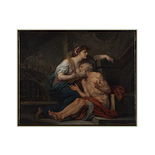 Jean-Baptiste Greuze "Cimon and Pero- Roman Charity" Berühmte Gemälde Druck auf Leinwand.Leinwand Wandkunst Bild für Wohnkultur 20x25cm Rahmenlos von ZXMDP