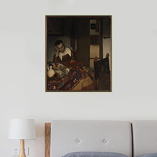 Johannes Vermeer《Eine Magd schläft》Druck auf Leinwand.Leinwand Wandkunst für Wohnzimmer Wohnkultur Gemälde 20x25cm Rahmenlos von ZXMDP