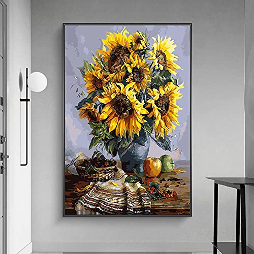 Leinwand-Druck-Gelb-Sonnenblumen-Ölgemälde. Leinwand Kunstdrucke Wohnzimmer Dekoration Bilder 30x50cm Rahmenlos von ZXMDP