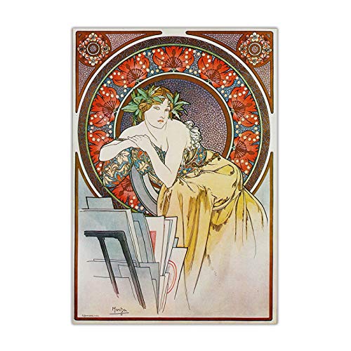 Leinwand Prints Gemälde Poster Reproduktion Alphonse Mucha "Mädchen mit Staffelei" Druck Auf Leinwand 30x45cm Rahmenlos von ZXMDP