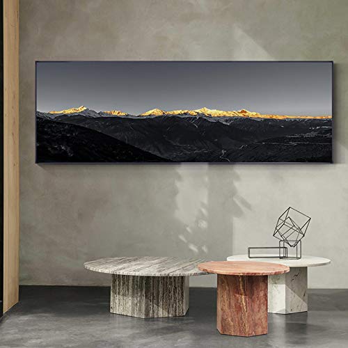 Leinwand Wandkunst Bild für Wohnzimmer Wohnkultur Einfache nordische Schwarzweiß- und Goldlandschaft Druck auf Leinwand 30x90cm Rahmenlos von ZXMDP