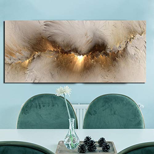 Leinwand Wandkunst für Wohnzimmer Wohnkultur Grau Golden Cloud Abstrakter Druck auf Leinwand Kunstwerk Bild 60x120cm Rahmenlos von ZXMDP