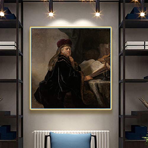 Rembrandt《Ein Gelehrter in seinem Arbeitszimmer》Reproduktion von Gemälden auf Leinwand drucken. Leinwand Wandkunst für Wohnzimmer Wohnkultur Gemälde 30x30cm Rahmenlos von ZXMDP