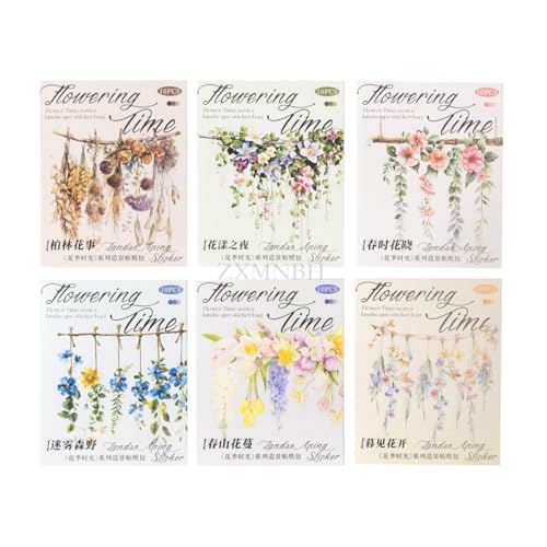 ZXMNBH 10 Stück/Packung Frühling Berg Blumen und Reben PET Aufkleber für Scrapbooking Kit Wasserdicht Klar Aufkleber Junk Journaling Supplies Journals Tagebuch Planer Collage Laptop Papier Handwerk von ZXMNBH