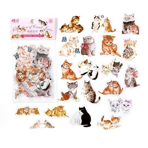 ZXMNBH PET Aufkleber für Scrapbooking Kit Cat The Party Ästhetisches Papier Tagebuch Planer Junk Bullet Journaling Dekorative Lieferungen 40 Stück/Packung von ZXMNBH