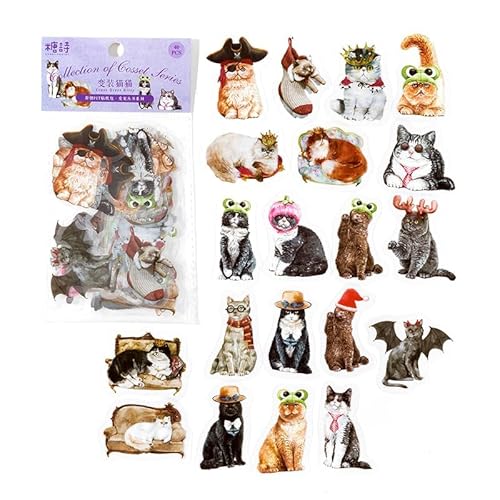 ZXMNBH PET Aufkleber für Scrapbooking Kit Drag Cat Ästhetisches Papier Tagebuch Planer Junk Bullet Journaling Dekorative Lieferungen 40 Stück/Packung von ZXMNBH