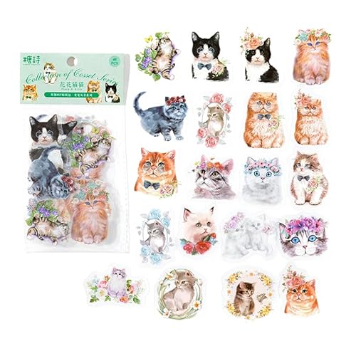 ZXMNBH PET Aufkleber für Scrapbooking Kit Katze Ästhetisches Papier Tagebuch Planer Junk Bullet Journaling Dekorative Lieferungen 40 Stück/Packung von ZXMNBH