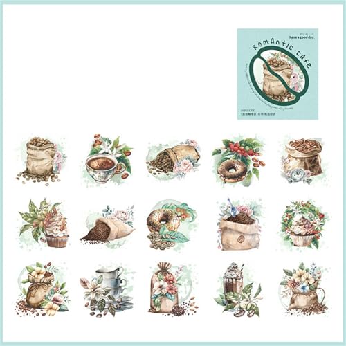 ZXMNBH PET Aufkleber für Scrapbooking Kit Mellow Aroma Kaffee Ästhetisches Papier Tagebuch Planer Junk Journaling Dekorative Lieferungen 30 Stück/Packung von ZXMNBH