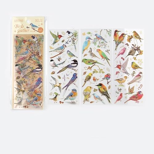 ZXMNBH PET Bronzing Stickers for Scrapbooking Kit Kawaii Flying Bird Aesthetic Paper Diary Planner Junk Bullet Journaling Decorative Supplies 3 Pcs/Pack von ZXMNBH