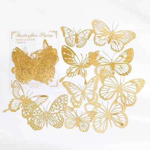 ZXMNBH Papier für Scrapbooking Kit Goldener Schmetterling Collage Tagebuch Planer Materialien Erwachsene Junk Journaling Decor Supplies 10 Stück/Packung von ZXMNBH