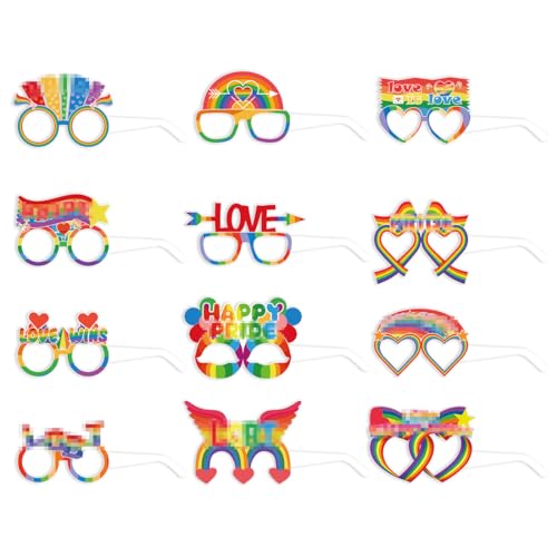 ZXUPOI 12pcs Regenbogen Gay Pride Partybrillen, Papier LGBT Partybrillen für Pride Parade Regenbogen Party Kostüm Accessoires Gastgeschenke, Pride Monat Pride Tag CDs Accessoires von ZXUPOI