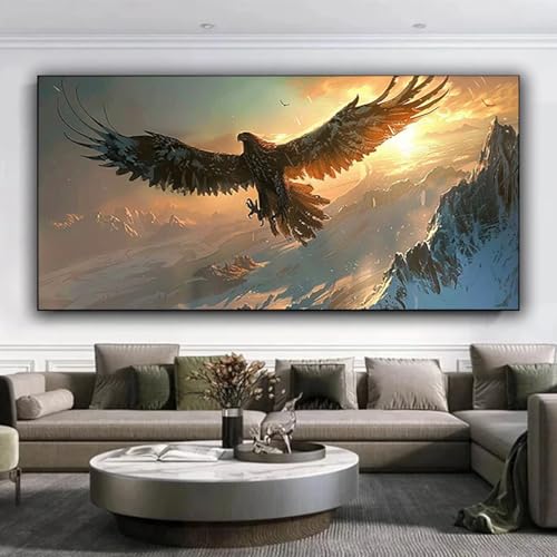 5D Diamond Painting Berg Diamant Painting Bilder Adler, Diamond Painting Erwachsene DIY Full Eckige Diamant Kunst Malerei Stickerei Set Kreuzstich Basteln Erwachsene, Home Wand Dekor 35x80 cm 7-m von ZXYETTBD