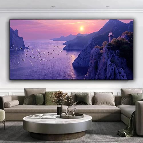 5D Diamond Painting Berg Diamant Painting Bilder Meer, Diamond Painting Erwachsene DIY Full Eckige Diamant Kunst Malerei Stickerei Set Kreuzstich Basteln Erwachsene, Home Wand Dekor 35x80 cm I-4 von ZXYETTBD