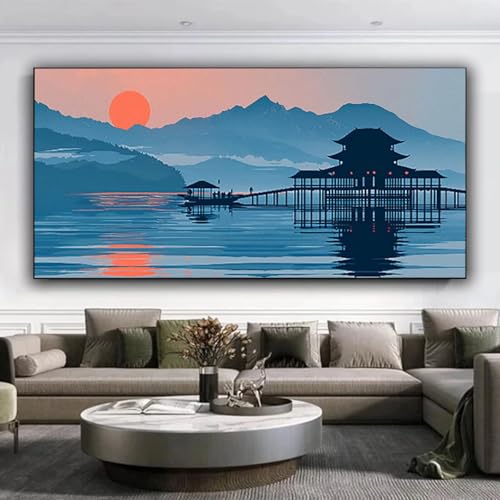 5D Diamond Painting Berg Diamant Painting Bilder See, Diamond Painting Erwachsene DIY Full Eckige Diamant Kunst Malerei Stickerei Set Kreuzstich Basteln Erwachsene, Home Wand Dekor 35x80 cm T-2 von ZXYETTBD