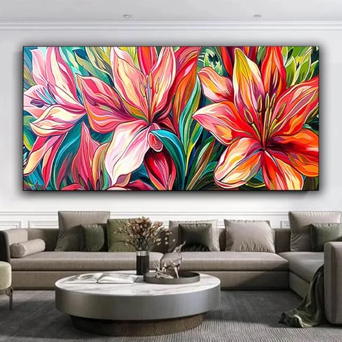 5D Diamond Painting Blume Diamant Painting Bilder Lilie, Diamond Painting Erwachsene DIY Full Eckige Diamant Kunst Malerei Stickerei Set Kreuzstich Basteln Erwachsene, Home Wand Dekor 40x95 cm B-y von ZXYETTBD