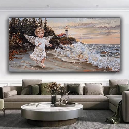 5D Diamond Painting Engel Diamant Painting Bilder Strand, Diamond Painting Erwachsene DIY Full Eckige Diamant Kunst Malerei Stickerei Set Kreuzstich Basteln Erwachsene, Home Wand Dekor 35x80 cm A-1 von ZXYETTBD