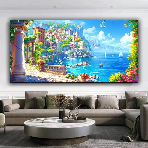 5D Diamond Painting Landschaft Diamant Painting Bilder Meer, Diamond Painting Erwachsene DIY Full Eckige Diamant Kunst Malerei Stickerei Set Kreuzstich Basteln Erwachsene, Home Wand Dekor 35x80 cm M-q von ZXYETTBD