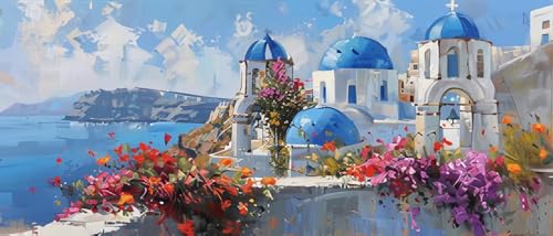 5D Diamond Painting Landschaft Diamant Painting Bilder Santorin, Diamond Painting Erwachsene DIY Full Eckige Diamant Kunst Malerei Set Kreuzstich Basteln Erwachsene, Home Wand Dekor 40x95 cm 6-i von ZXYETTBD