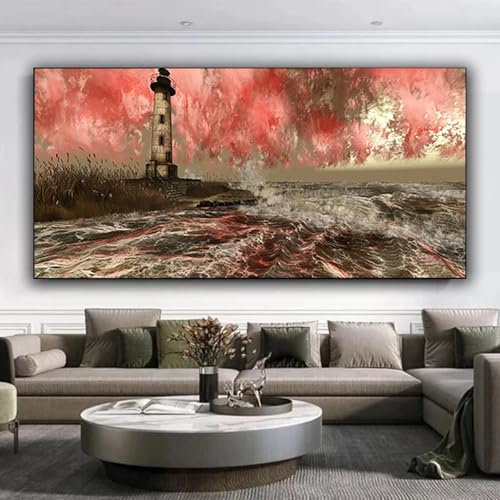 5D Diamond Painting Leuchtturm Diamant Painting Bilder Abstrakt, Diamond Painting Erwachsene DIY Full Eckige Diamant Kunst Malerei Set Kreuzstich Basteln Erwachsene, Home Wand Dekor 35x80 cm X-4 von ZXYETTBD