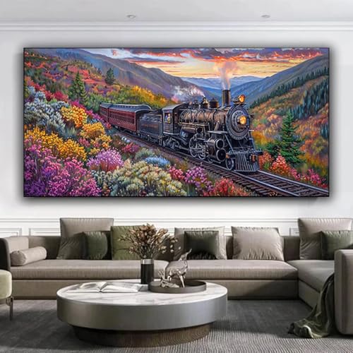 5D Diamond Painting Zug Diamant Painting Bilder Berg, Diamond Painting Erwachsene DIY Full Eckige Diamant Kunst Malerei Stickerei Set Kreuzstich Basteln Erwachsene, Home Wand Dekor 35x80 cm L-e von ZXYETTBD