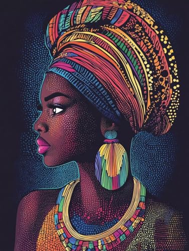 Afrikanische Frau Diamond Painting Erwachsene, 5D Diamant Painting Bilder Retro DIY Full Runde Drill Diamant Kunst Malerei Stickerei Set für Kinder, Mosaikherstellung für Deko Wohnzimmer 20x30 cm 5-O von ZXYETTBD