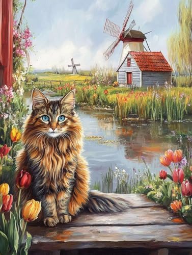 Blume Diamond Painting Erwachsene, 5D Diamant Painting Bilder Katze DIY Full Runde Drill Diamant Kunst Malerei Stickerei Set für Kinder Anfänger, Mosaikherstellung für Deko Wohnzimmer 40x55 cm u-8 von ZXYETTBD