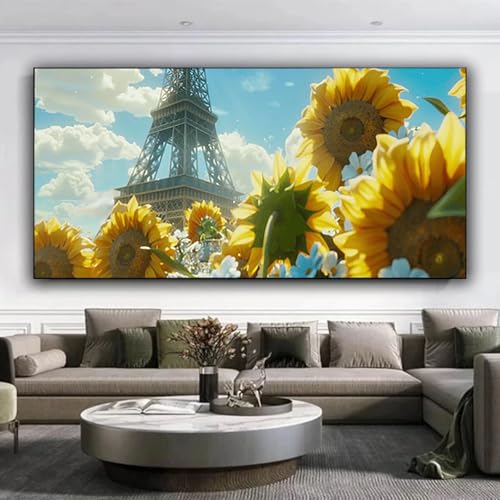 Diamond Painting Eiffelturm Diamant Painting Bilder, Diamond Painting Erwachsene Sonnenblume Diamond Painting Set, Diamond Painting Kinder DIY Eckige Strass Kreuzstich Set, Wand Dekor 60x140 cm U-1 von ZXYETTBD