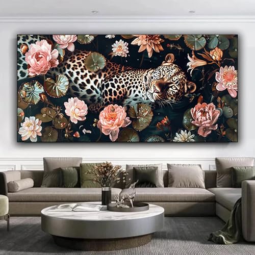 Diamond Painting Erwachsene, DIY Diamond Painting xxl 70x160 cm 5D Diamant Painting Leopard, Eckige Diamond Painting Set für Erwachsene und Anfänge, Diamond Painting Bilder Blumen, Zuhause Dekor 9-8 von ZXYETTBD