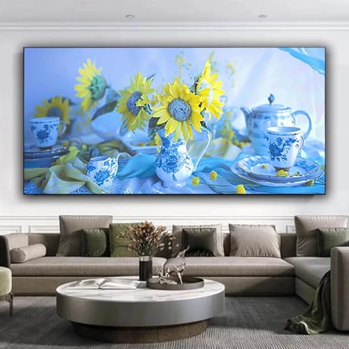 Diamond Painting Erwachsene, DIY Diamond Painting xxl 80x190 cm 5D Diamant Painting Sonnenblume, Eckige Full Diamond Painting Set für Anfänge, Diamond Painting Bilder Teekanne für Zuhause Dekor F-1 von ZXYETTBD