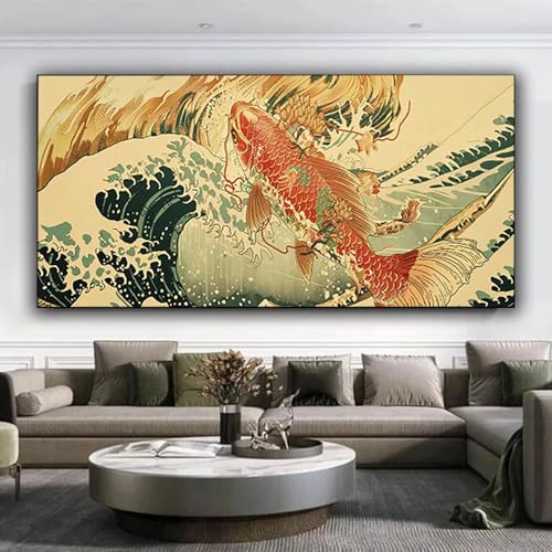 Diamond Painting Japan Diamond Painting Erwachsene, DIY Diamant Painting Bilder Fische Full Eckige Diamond Painting Kinder mit Diamond Painting Zubehör für Anfänger für Zuhause Wand Dekor 30x70 cm N-4 von ZXYETTBD