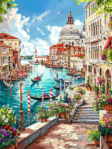 Diamond Painting Landschaft, Venedig Diamond Painting Erwachsene Groß xxl 90x120 cm DIY Runde Steine Crystal Strass Stickerei Diamant Malerei, Bastelset Erwachsene für Haus Wanddeko, Geschenke k-6 von ZXYETTBD