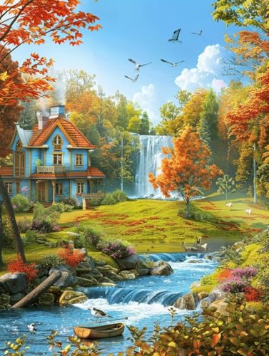 Herbst Diamond Painting Erwachsene, 5D Diamant Painting Bilder Wasserfall DIY Runde Drill Diamant Kunst Malerei Stickerei Set für Kinder Anfänger, Mosaikherstellung für Deko Wohnzimmer 20x30 cm d-A von ZXYETTBD