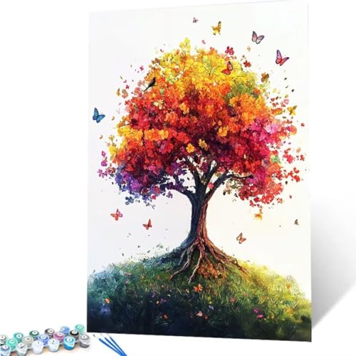 Malen Nach Zahlen Erwachsene Baum Des Lebens 30x40cm, Malen Nach Zahlen Schmetterling DIY Handgemalt Ölgemälde Kit, Paint by Numbers mit Pinseln und Acrylfarbe, für Home Wand Dekor (Rahmenlos) 2-4 von ZXYETTBD