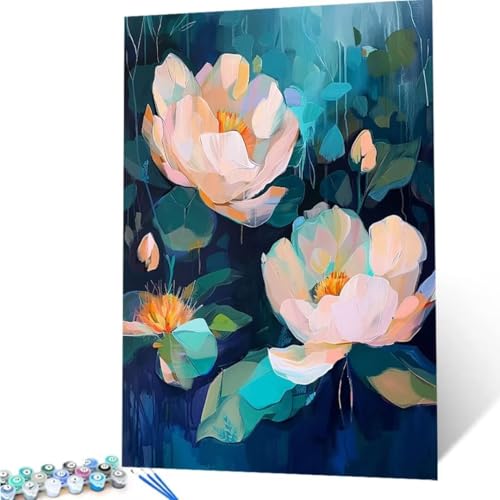 Malen Nach Zahlen Erwachsene Blume, DIY Malen Nach Zahlen Laub für Anfänger und Kinder, Bastelset Erwachsene mit Leinwand 3-Pinseln Acrylpigment für Deko Wohnzimmer Geschenk, Ohne Rahmen 50x65cm i-S von ZXYETTBD