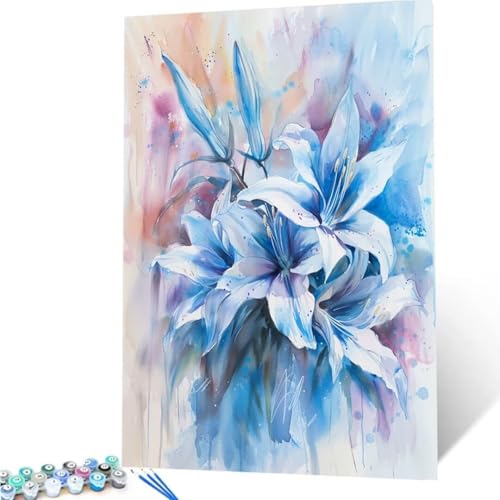 Malen Nach Zahlen Erwachsene Blume, DIY Malen Nach Zahlen Lilie für Anfänger und Kinder, Bastelset Erwachsene mit Leinwand 3-Pinseln Acrylpigment für Deko Wohnzimmer Geschenk, Ohne Rahmen 50x65cm e-5 von ZXYETTBD