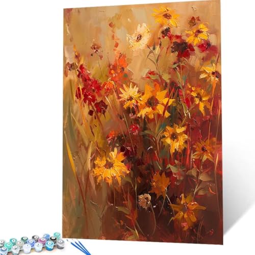 Malen Nach Zahlen Erwachsene Laub 30x40cm, Malen Nach Zahlen Blume DIY Handgemalt Ölgemälde Kit, Paint by Numbers mit 3-Pinseln und Acrylfarbe, Home Wand Dekor, Geschenke für Frau (Rahmenlos) c-C von ZXYETTBD