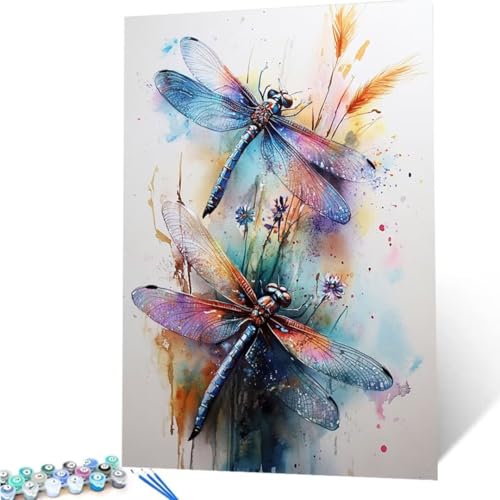 Malen Nach Zahlen Erwachsene Libelle, DIY Malen Nach Zahlen Tier für Anfänger und Kinder, Bastelset Erwachsene mit Leinwand 3-Pinseln Acrylpigment, Deko Wohnzimmer Geschenk, Ohne Rahmen 70x95cm 9-4 von ZXYETTBD