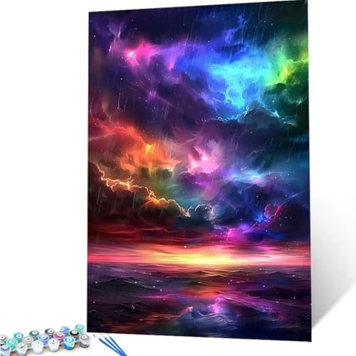 Malen Nach Zahlen Erwachsene Meer, DIY Malen Nach Zahlen Wolke für Anfänger und Kinder, Bastelset Erwachsene mit Leinwand 3-Pinseln Acrylpigment für Deko Wohnzimmer Geschenk, Ohne Rahmen 50x65cm w-1 von ZXYETTBD