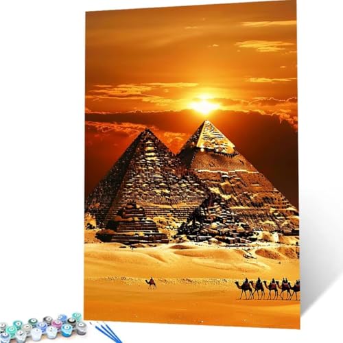 Malen Nach Zahlen Erwachsene Pyramide 30x40cm, Malen Nach Zahlen ägypten DIY Handgemalt Ölgemälde Kit, Paint by Numbers mit Pinseln und Acrylfarbe, für Geschenke und Home Wand Dekor (Rahmenlos) w-8 von ZXYETTBD